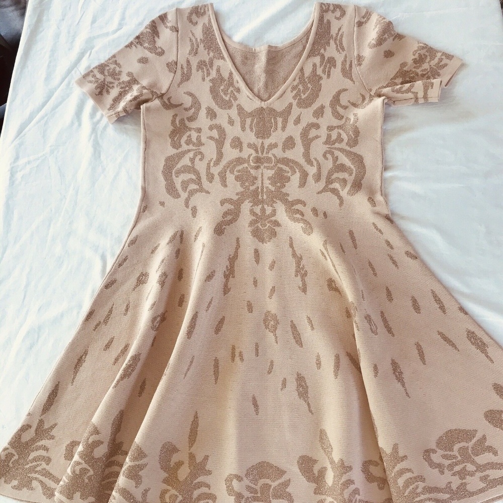 Palest Pink MED Copper Metallic Knit Dress EUC
